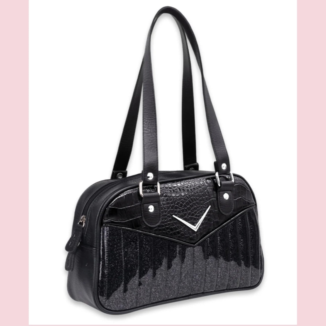 Liquorbrand Bonneville グリッターハンドバッグ Liquorbrand Bonneville Handbag Black/Croc – The Flossie & Prudence