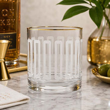 Load image into Gallery viewer, Frosted Mid Century Old Fashioned Rocks Cocktail Glass With Gold Rim
