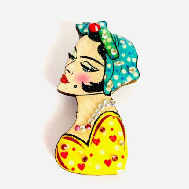 1950s Girl With Headscarf Pin Brooch