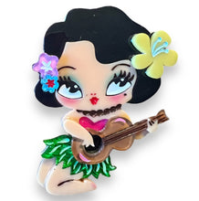 Load image into Gallery viewer, Lipstick &amp; Chrome Miss Fluff Tiki Hula Girl Acrylic Brooch
