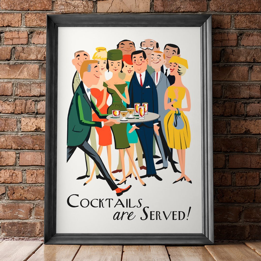 Cocktails Are Served 28x35.5 Mid Century Unframed Art Print