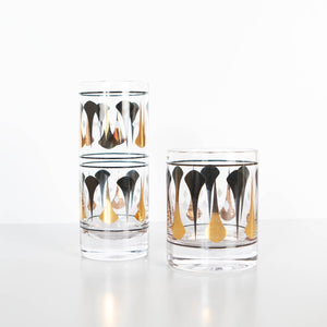 Black & Gold Mid Century Collins Highball Cocktail Glass