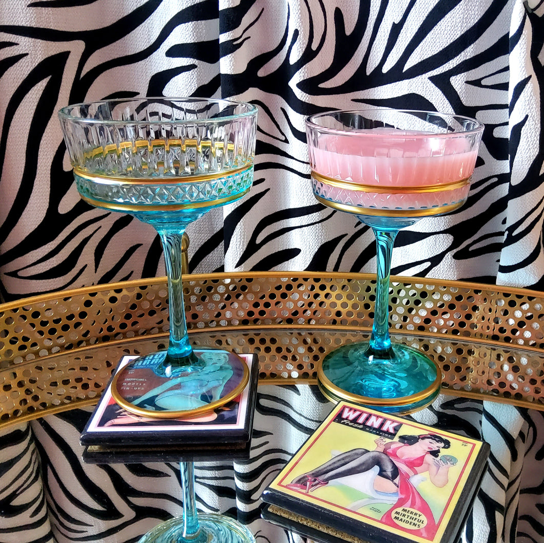 Turquoise Handmade Vintage Crystal Cocktail Coupe