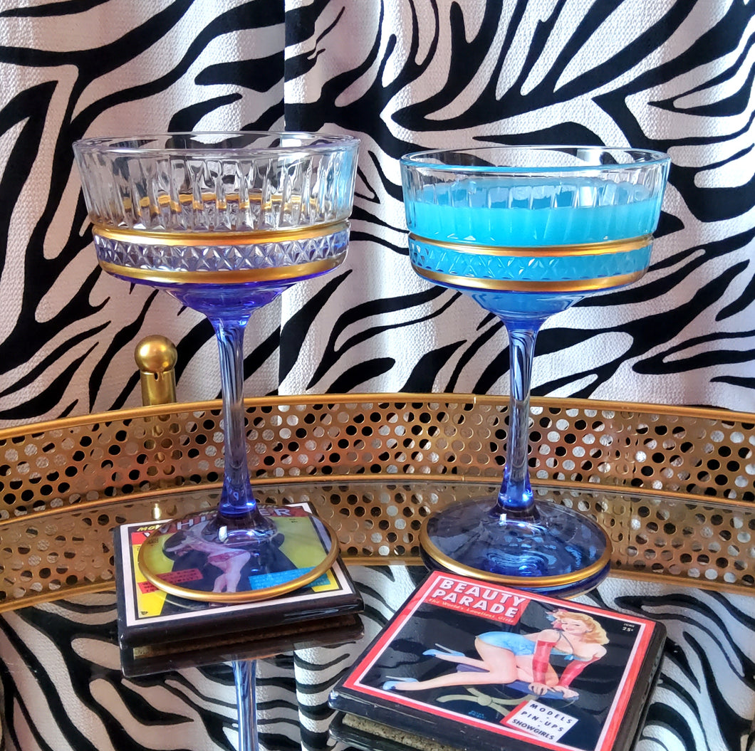 Blue Handmade Vintage Crystal Cocktail Coupe