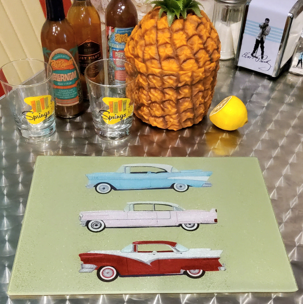 Vintage Cars Glass Chopping Board