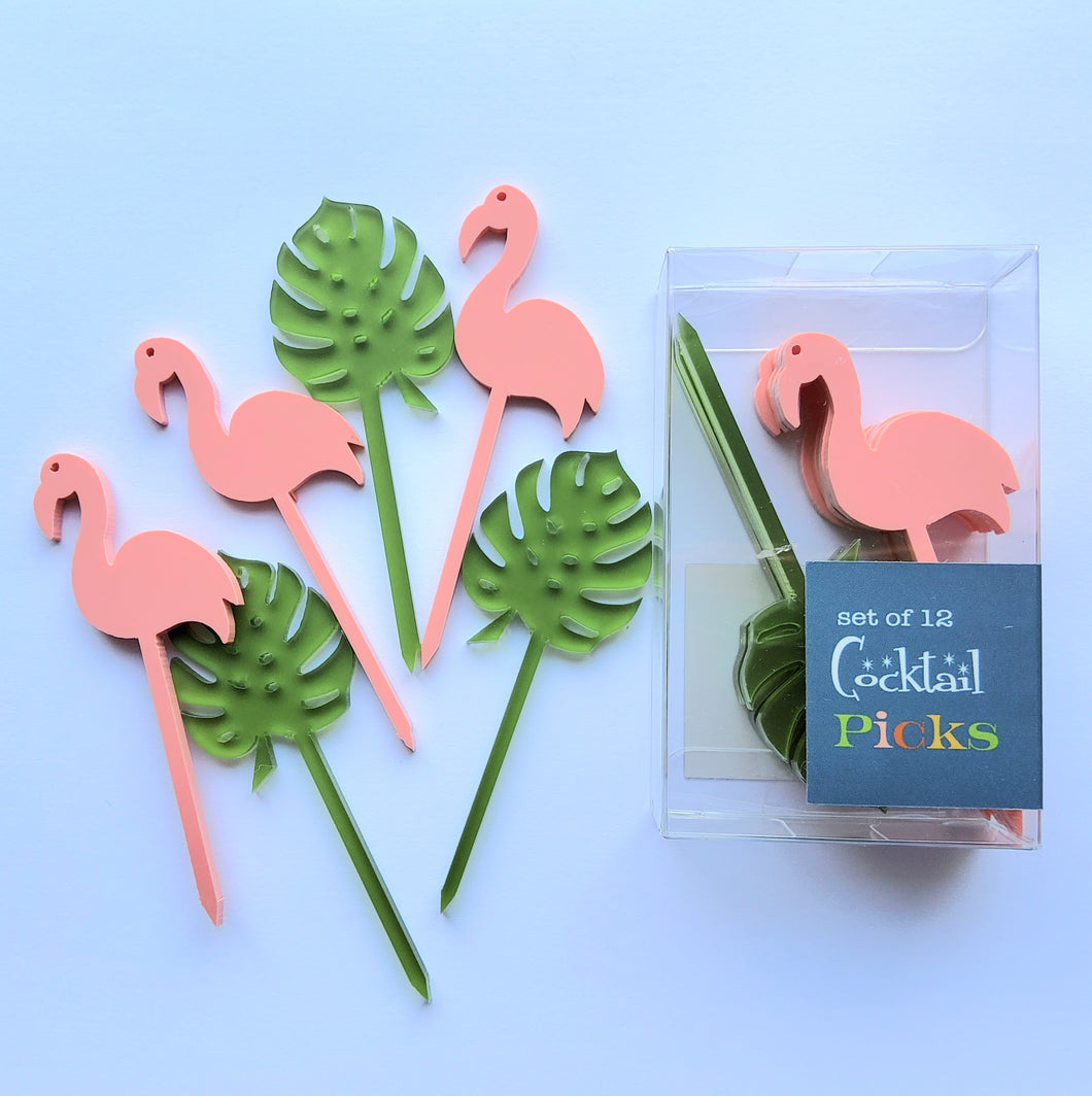 Flamingo & Palm Leaf Cocktail Picks