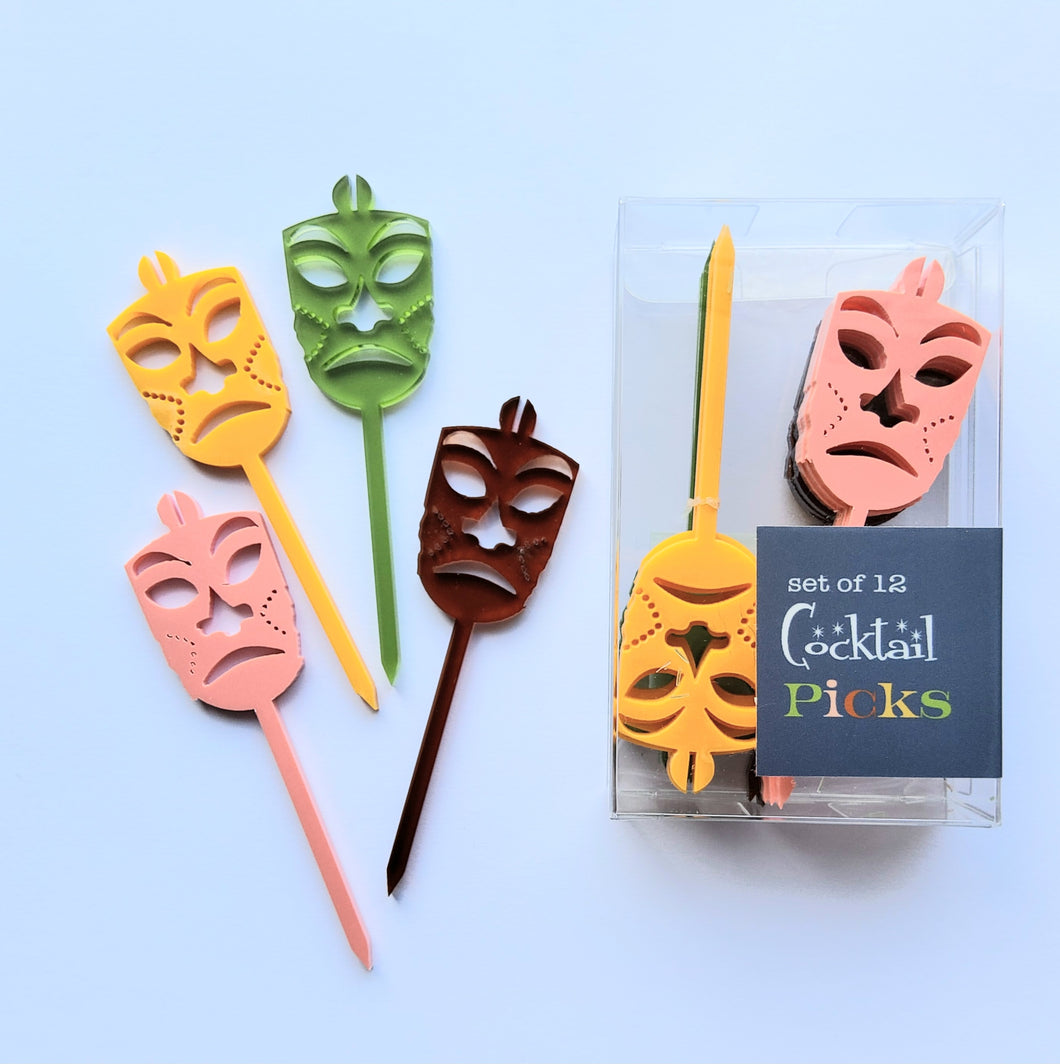 Tiki Mask Cocktail Picks