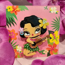 Load image into Gallery viewer, Lipstick &amp; Chrome Miss Fluff Tiki Hula Girl Acrylic Brooch
