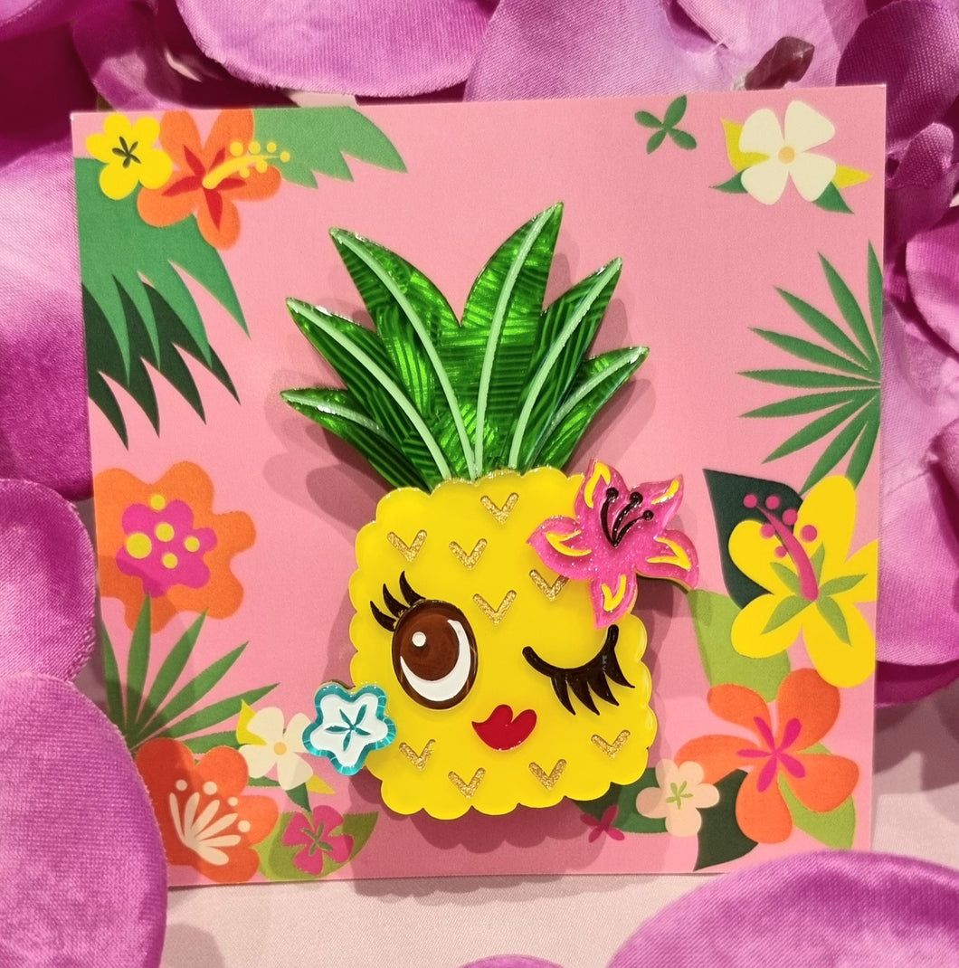 Lipstick & Chrome Miss Fluff Pucker Up Pineapple Acrylic Brooch