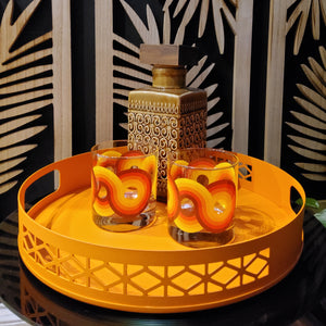 Palm Springs Breeze Block Design Round Metal Tray Orange