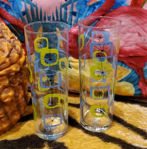 Midcentury Blue & Green Atomic Style Zombie Tiki Cocktail Glass