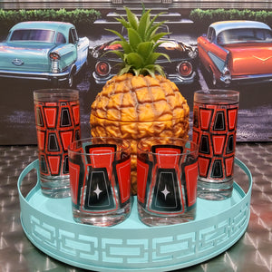 Black & Red Retro Blocks Collins Highball Cocktail Glass