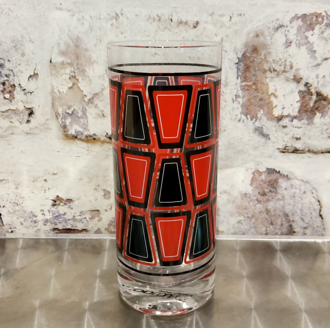Black & Red Retro Blocks Collins Highball Cocktail Glass