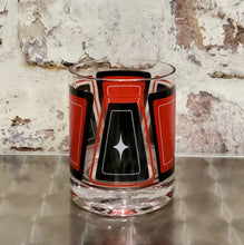 Load image into Gallery viewer, Black &amp; Red Retro Blocks Old Fashioned Rocks Cocktail Glass With Star Detail
