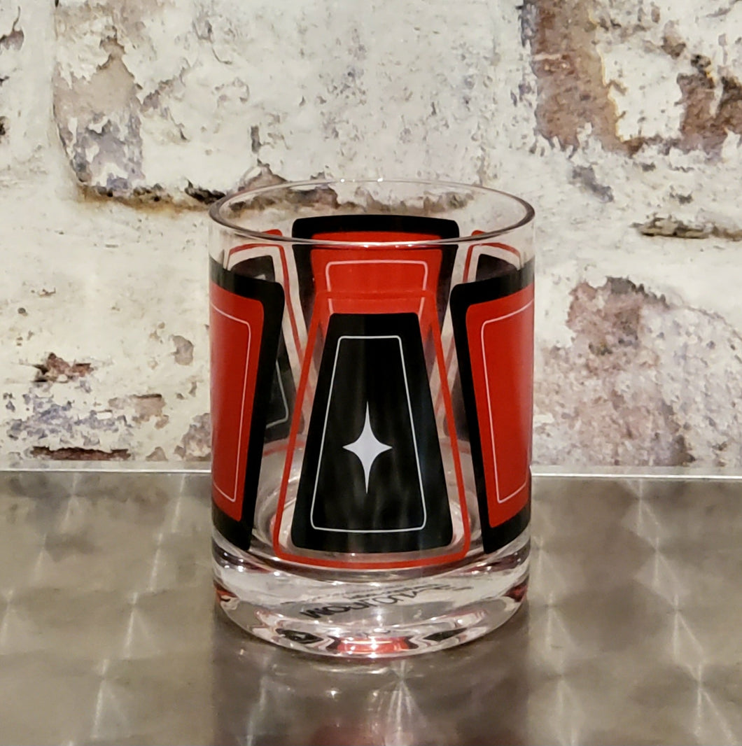 Black & Red Retro Blocks Old Fashioned Rocks Cocktail Glass With Star Detail