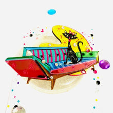 Load image into Gallery viewer, Mid Century Atomic Cat On Sofa Pin Brooch
