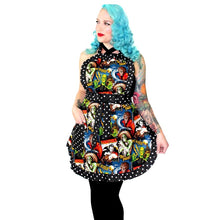 Load image into Gallery viewer, Horror Movie Monster Print 50s Style Ruffle Apron
