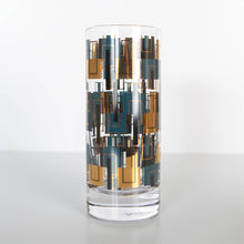 Load image into Gallery viewer, Blue &amp; Gold Mid Century Collins Highball Cocktail Glass
