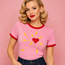 Load image into Gallery viewer, Astro Bettie Carefree Ladies Ringer Tee Pink
