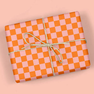 Coral Checkerboard Gift Wrapping Paper