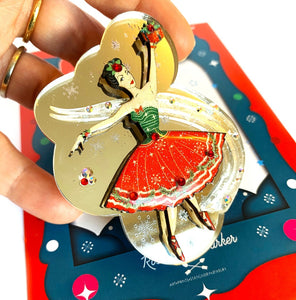 Beautiful Ballerina Mirrored Christmas Brooch