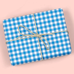 Blue Gingham Check Gift Wrapping Paper
