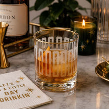 Load image into Gallery viewer, Frosted Mid Century Old Fashioned Rocks Cocktail Glass With Gold Rim
