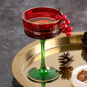 Red And Green Handmade Vintage Crystal Cocktail Coupe