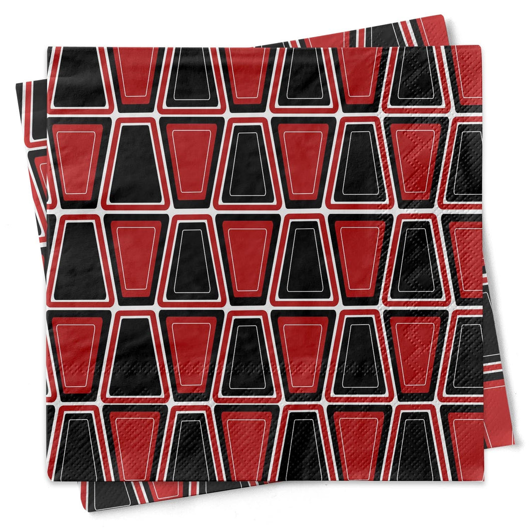 Black & Red Retro Blocks Cocktail Napkins