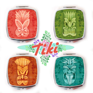 Inkabilly Tiki Compact Mirror Red, Green, Brown & Blue