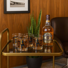 Load image into Gallery viewer, Blue &amp; Gold Mid Century Old Fashioned Rocks Cocktail Glass
