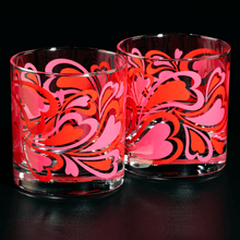 Load image into Gallery viewer, Atomic Drinkware Groovy Pink Hearts Old Fashioned Rocks Cocktail Glass
