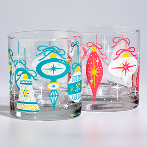 Set of 2 Atomic Drinkware Retro Ornaments Old Fashioned Rocks Cocktail Glasses