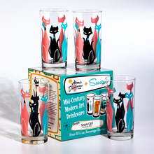 Load image into Gallery viewer, Atomic Drinkware &amp; Scooter Purrrfectly Pink Sexton Cats Collins Highball Cocktail Glass
