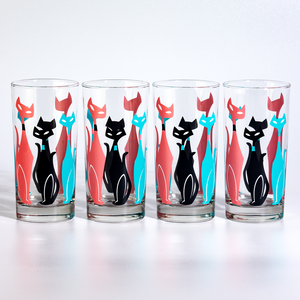 Atomic Drinkware & Scooter Purrrfectly Pink Sexton Cats Collins Highball Cocktail Glass