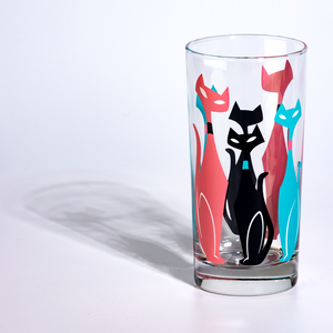 Atomic Drinkware & Scooter Purrrfectly Pink Sexton Cats Collins Highball Cocktail Glass