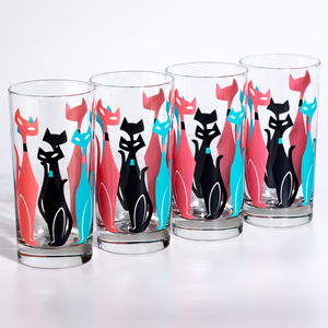 Atomic Drinkware & Scooter Purrrfectly Pink Sexton Cats Collins Highball Cocktail Glass
