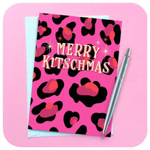 Load image into Gallery viewer, Merry Kitschmas Pink Leopard Print Greetings Card
