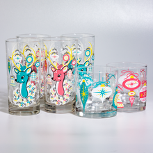 Load image into Gallery viewer, Set Of 2 Atomic Drinkware Retro Reindeer Collins Highball Cocktail Glasses
