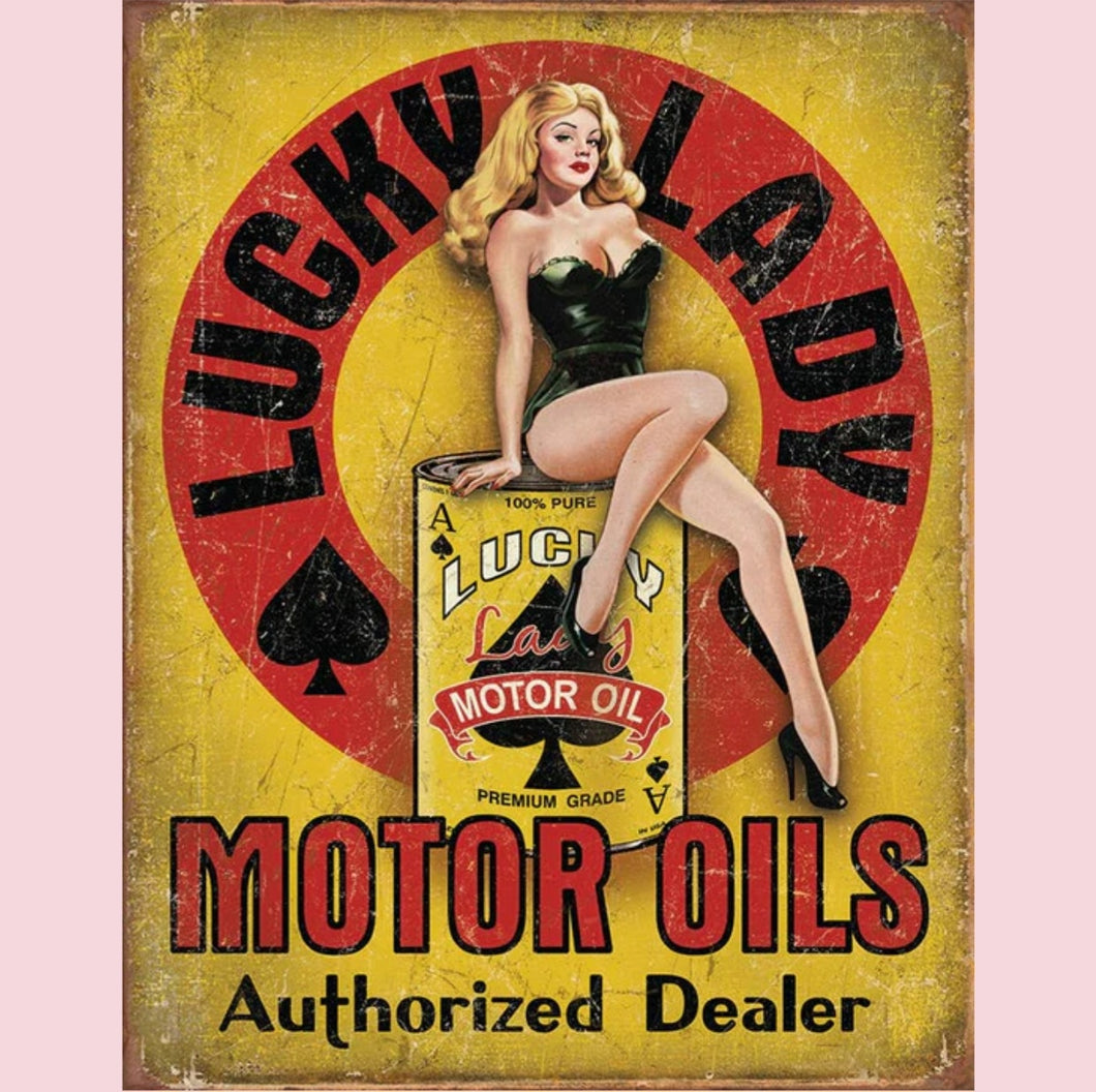 Lucky Lady Motor Oils Large Metal Sign