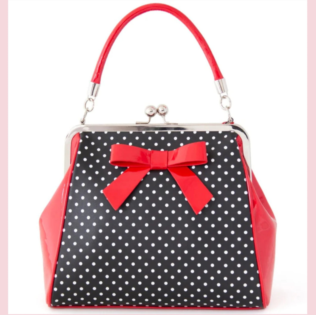 Banned Polka Starr 1950s Retro Handbag Black & Red