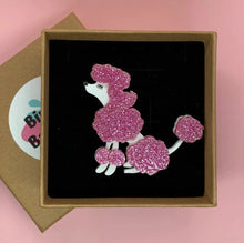 Load image into Gallery viewer, Glitter Pink Sitting French Poodle Brooch
