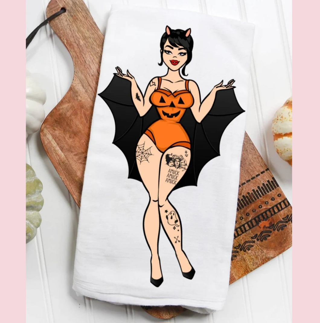 Tattoo Bat Girl Dish Towel