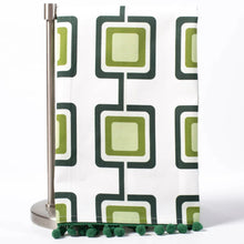 Load image into Gallery viewer, Mid Century Modern Green Retro Squares Dish Towel With Pom Pom Trim
