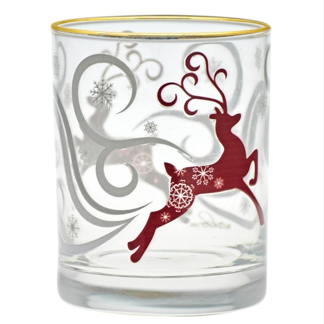 Holiday Reindeer Old Fashioned Rocks Cocktail Glass