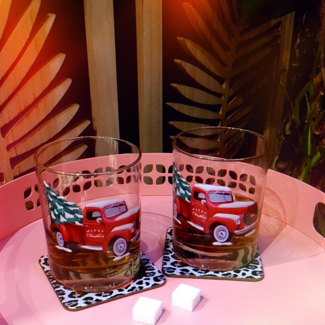 Holiday Truck Old Fashioned Rocks Cocktail Glass