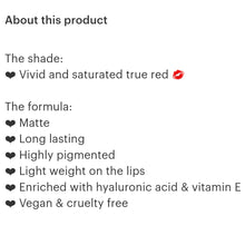 Load image into Gallery viewer, Dafna Perfect Red Liquid Lipstick
