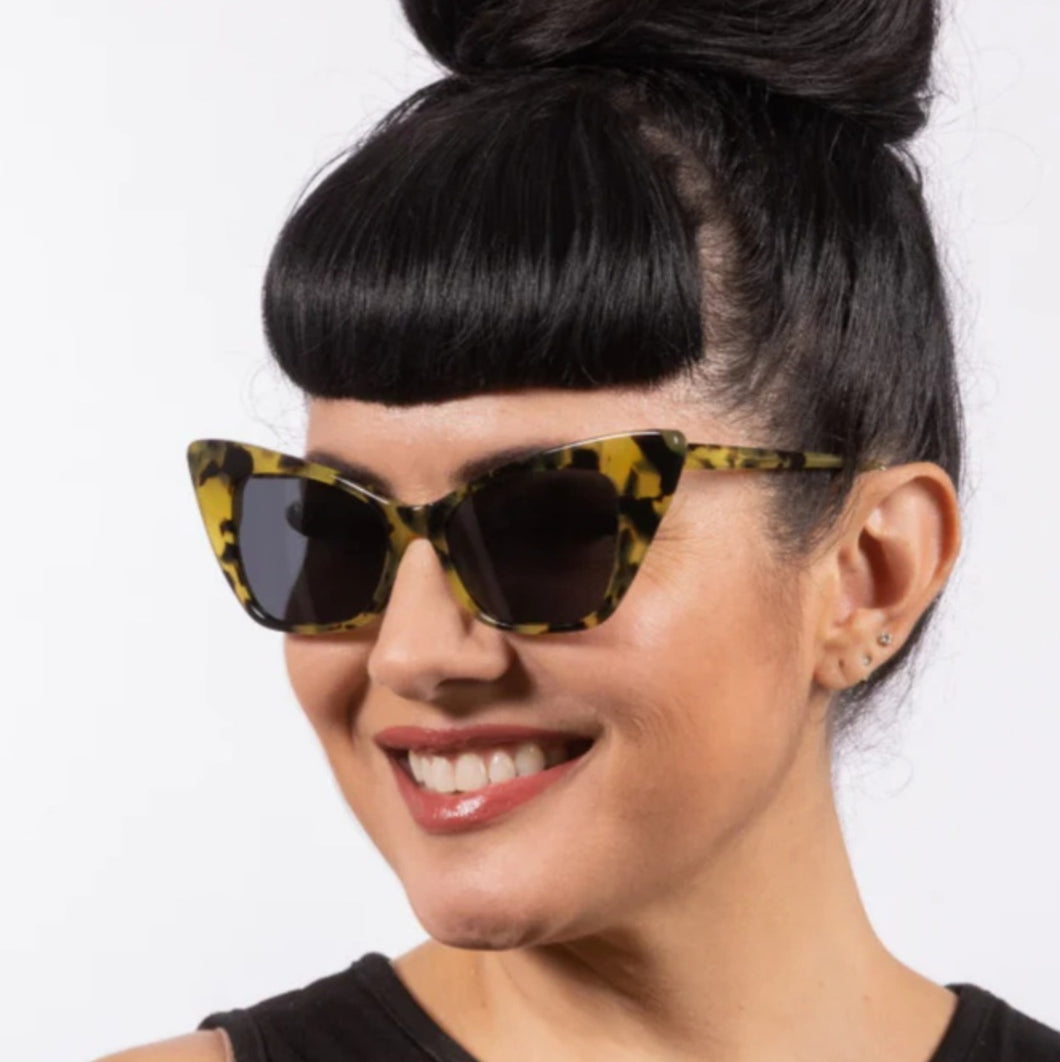 Lux de Ville Monroe Green Tortoise Shell Cat Eye Sunglasses