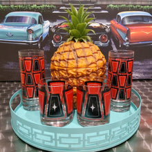 Load image into Gallery viewer, Black &amp; Red Retro Blocks Old Fashioned Rocks Cocktail Glass With Star Detail
