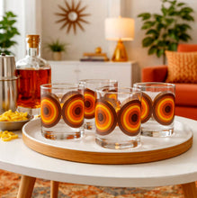 Load image into Gallery viewer, Brown Mid Century Circles Old Fashioned Rocks Cocktail Glass
